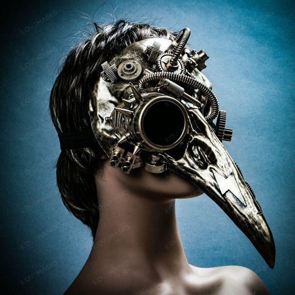 Gold Raven Skull Long Nose Steampunk Party Mask - Picture 4 of 8